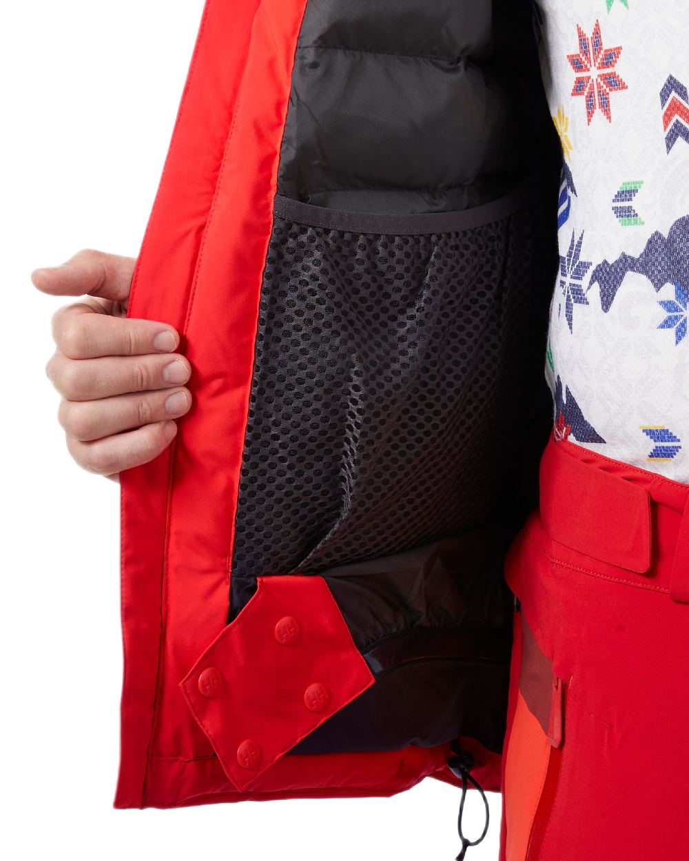 Alert Red Coloured Helly Hansen Mens Swift Team Insulated Ski Jacket on white background 