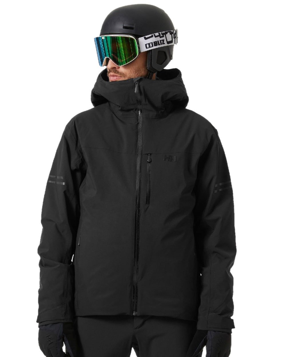 Black Coloured Helly Hansen Mens Swift Team Insulated Ski Jacket on white background 