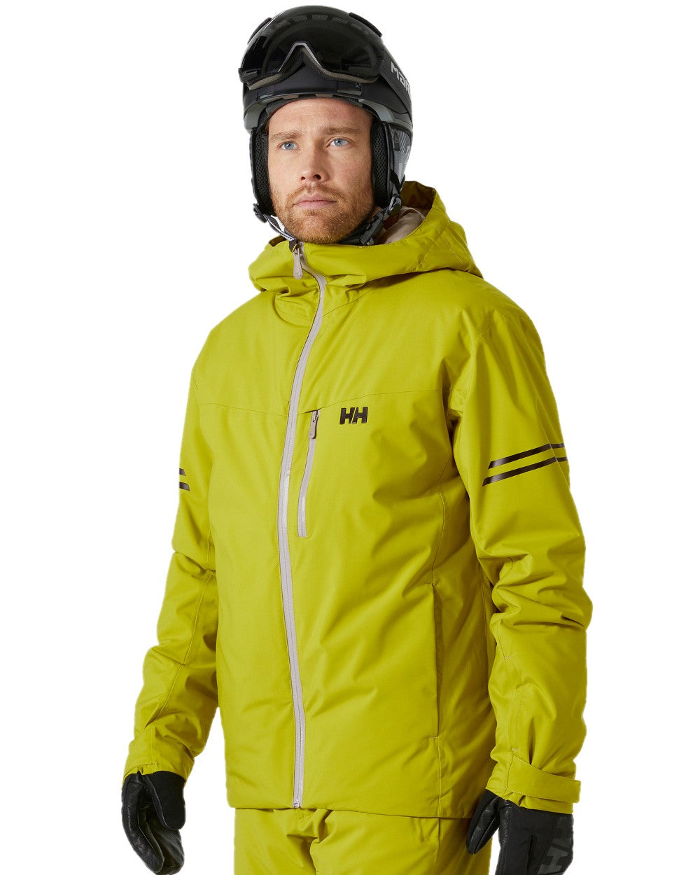 Bright Moss Coloured Helly Hansen Mens Swift Team Insulated Ski Jacket on white background 