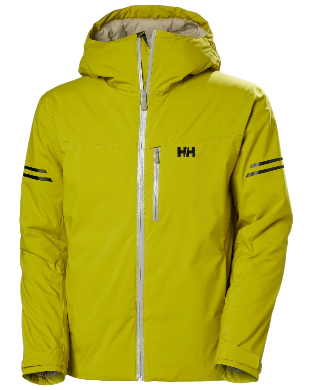 Bright Moss Coloured Helly Hansen Mens Swift Team Insulated Ski Jacket on white background 