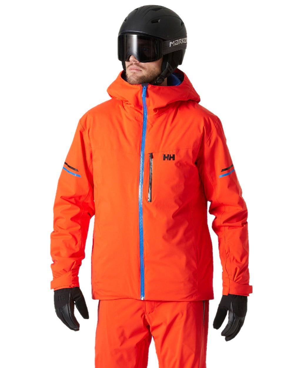 Cherry Tomato Coloured Helly Hansen Mens Swift Team Insulated Ski Jacket on white background 