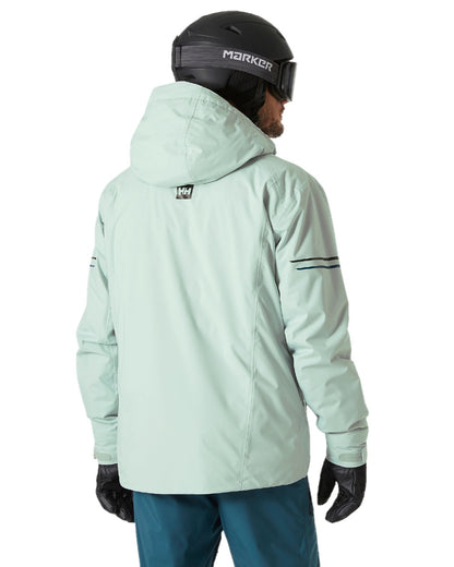 Green Mist Coloured Helly Hansen Mens Swift Team Insulated Ski Jacket on white background 