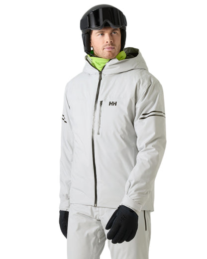 Grey Fog Coloured Helly Hansen Mens Swift Team Insulated Ski Jacket on white background 