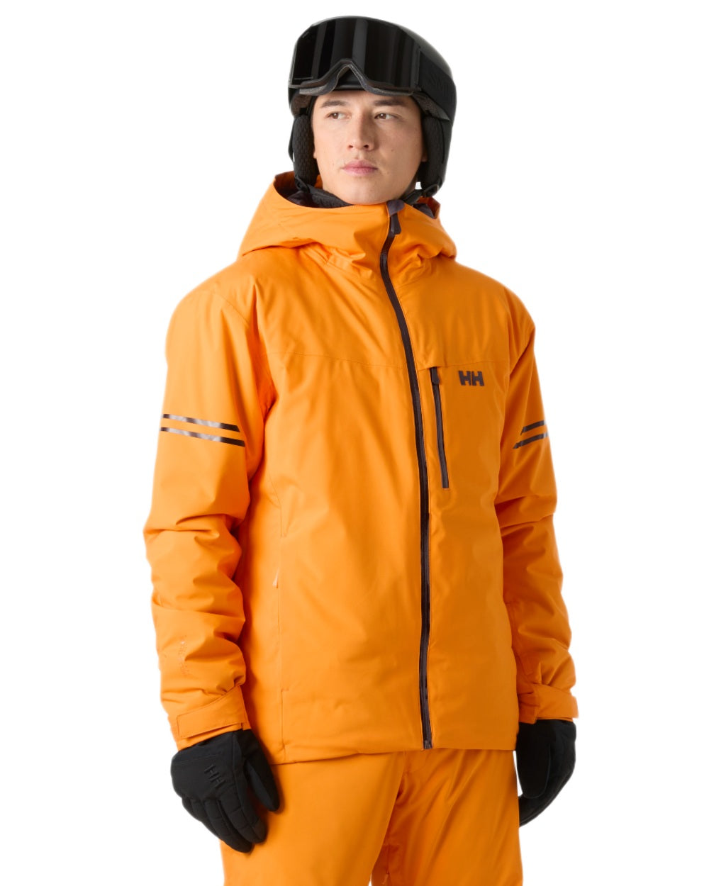 Ignite Orange Coloured Helly Hansen Mens Swift Team Insulated Ski Jacket on white background 