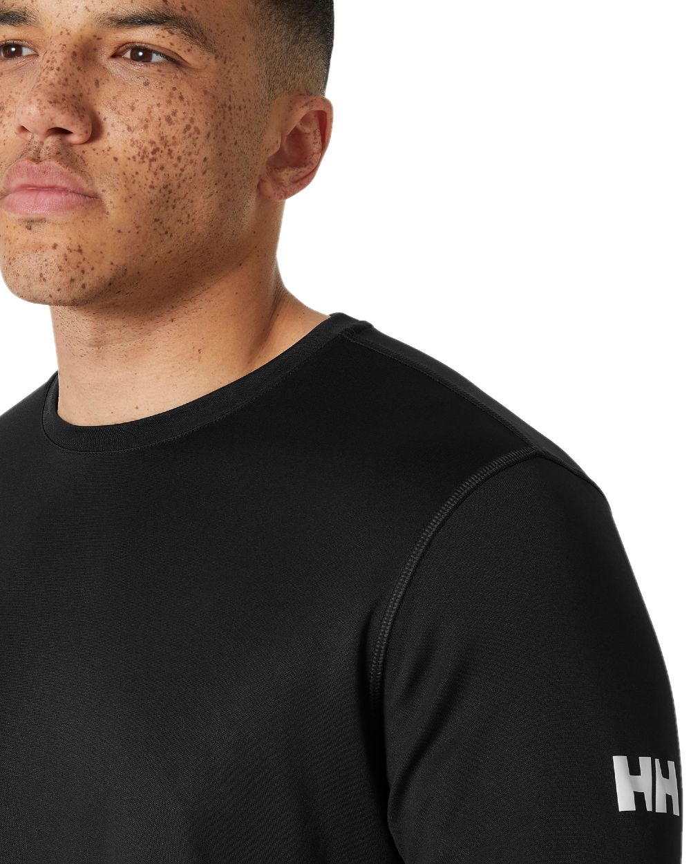Ebony coloured Helly Hansen Mens Tech Crew Long Sleeve T-Shirt 2.0 on white background 