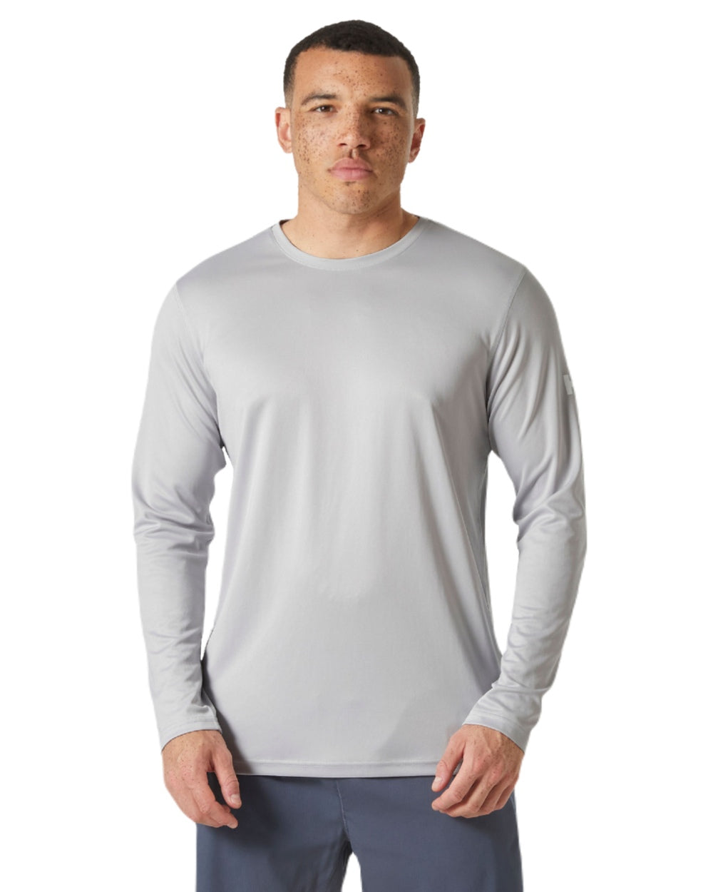 Grey Fog coloured Helly Hansen Mens Tech Crew Long Sleeve T-Shirt 2.0 on white background 