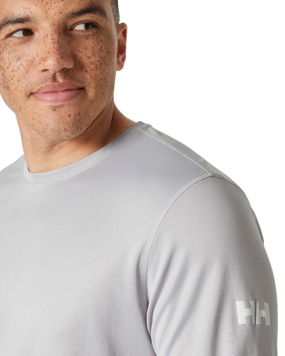 Grey Fog coloured Helly Hansen Mens Tech Crew Long Sleeve T-Shirt 2.0 on white background 