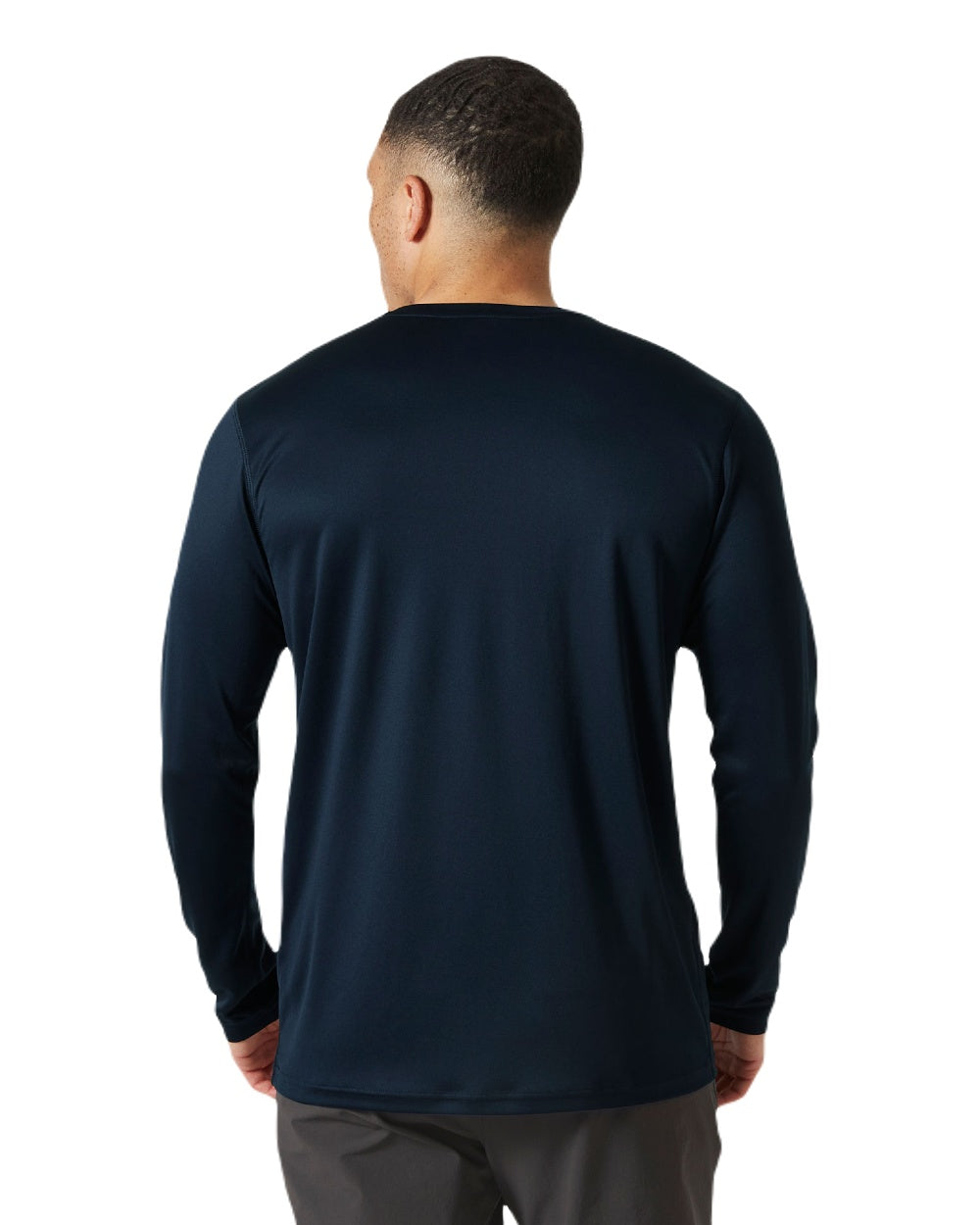 Navy coloured Helly Hansen Mens Tech Crew Long Sleeve T-Shirt 2.0 on white background 