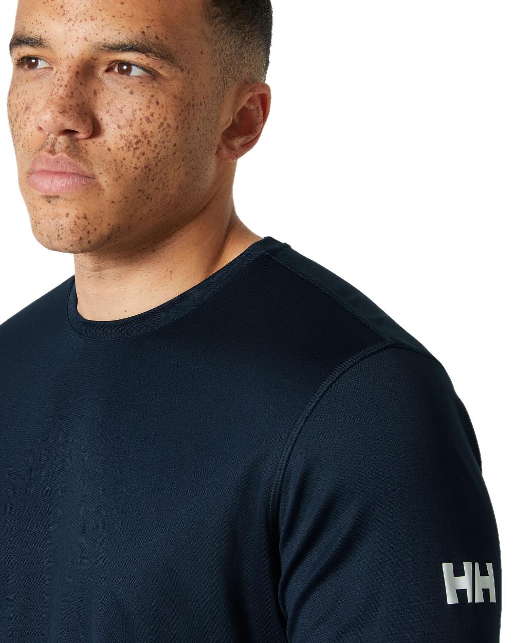 Navy coloured Helly Hansen Mens Tech Crew Long Sleeve T-Shirt 2.0 on white background 