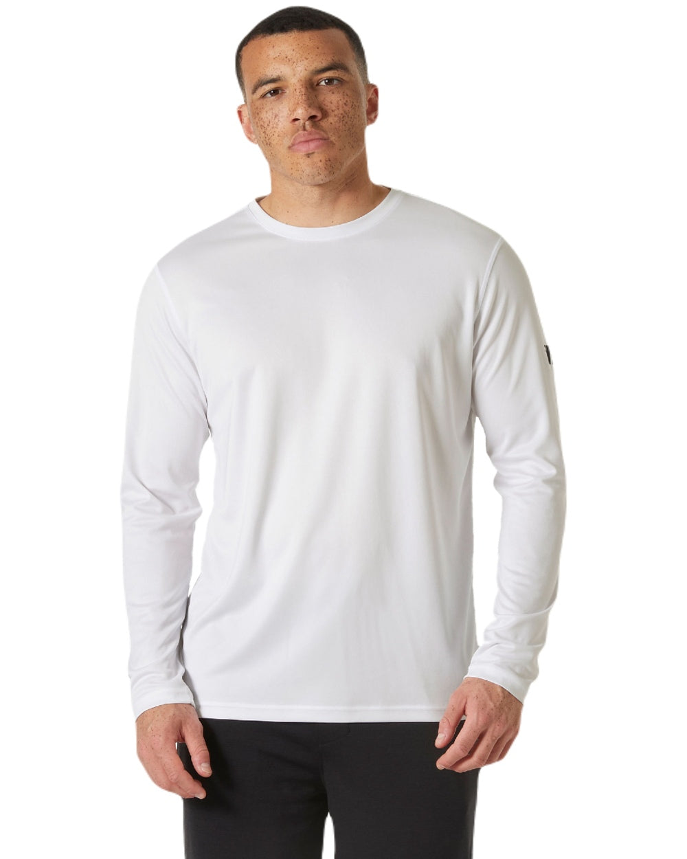 White coloured Helly Hansen Mens Tech Crew Long Sleeve T-Shirt 2.0 on white background 