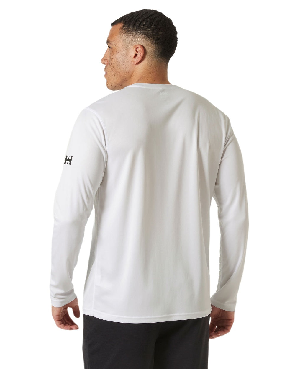 White coloured Helly Hansen Mens Tech Crew Long Sleeve T-Shirt 2.0 on white background 