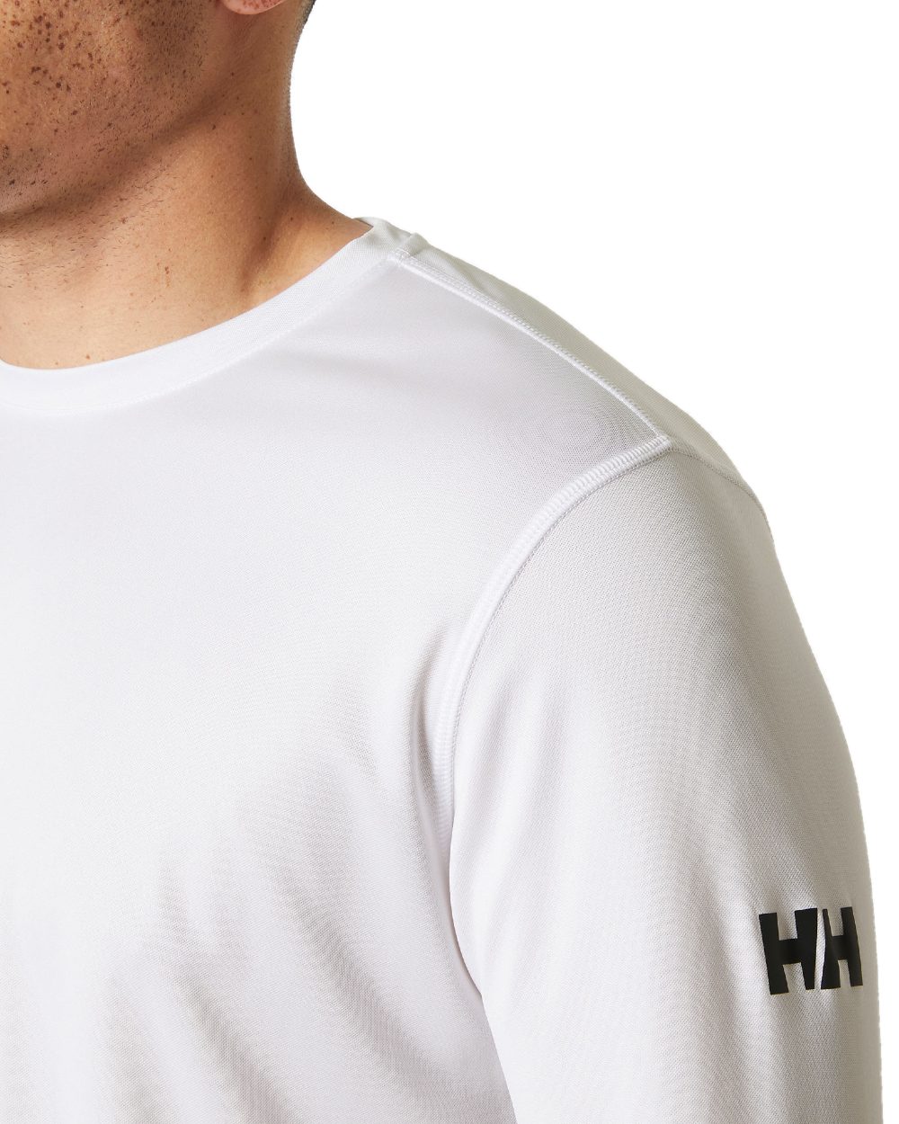 White coloured Helly Hansen Mens Tech Crew Long Sleeve T-Shirt 2.0 on white background 