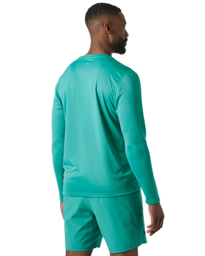 Dark Mint coloured Helly Hansen Mens Tech Crew Long Sleeve T-Shirt 2.0 on white background 