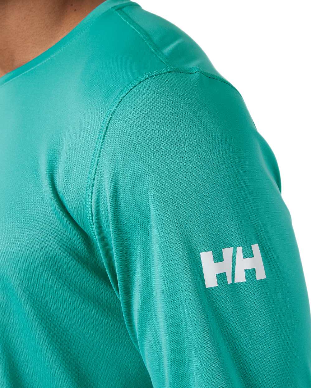 Dark Mint coloured Helly Hansen Mens Tech Crew Long Sleeve T-Shirt 2.0 on white background 