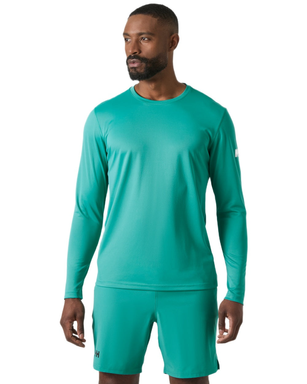 Dark Mint coloured Helly Hansen Mens Tech Crew Long Sleeve T-Shirt 2.0 on white background 