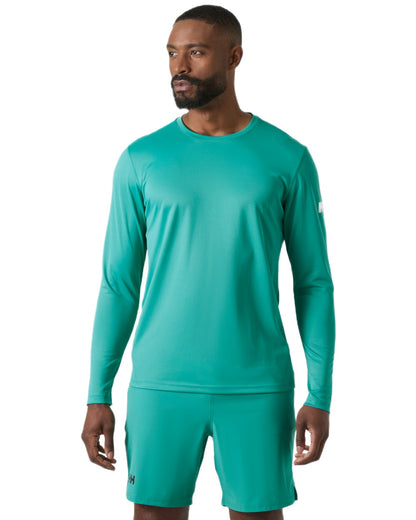 Dark Mint coloured Helly Hansen Mens Tech Crew Long Sleeve T-Shirt 2.0 on white background 