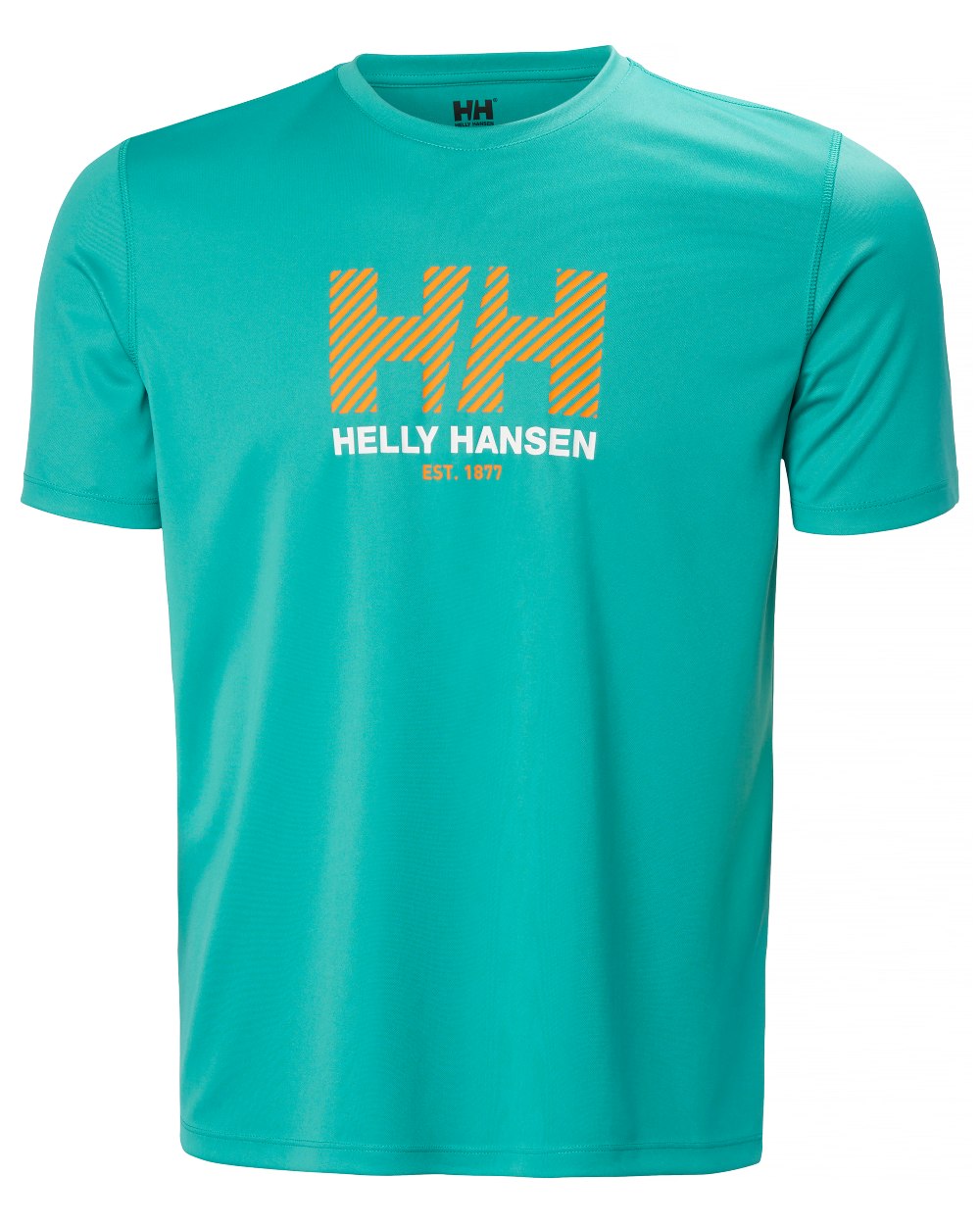 Dark Mint coloured Helly Hansen Mens Tech Graphic T-Shirt 2.0 on white background 
