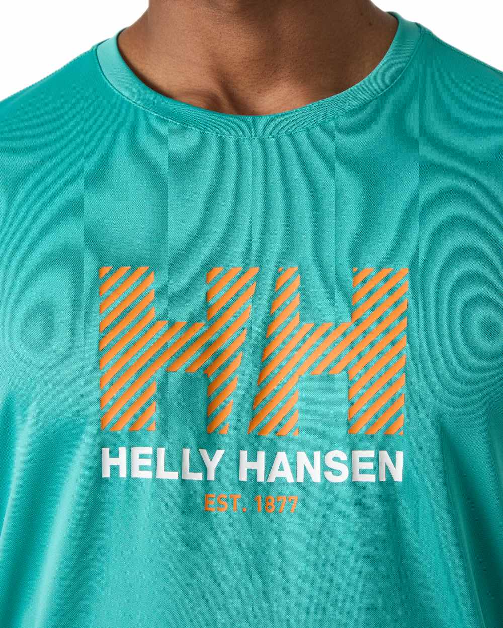 Dark Mint coloured Helly Hansen Mens Tech Graphic T-Shirt 2.0 on white background 