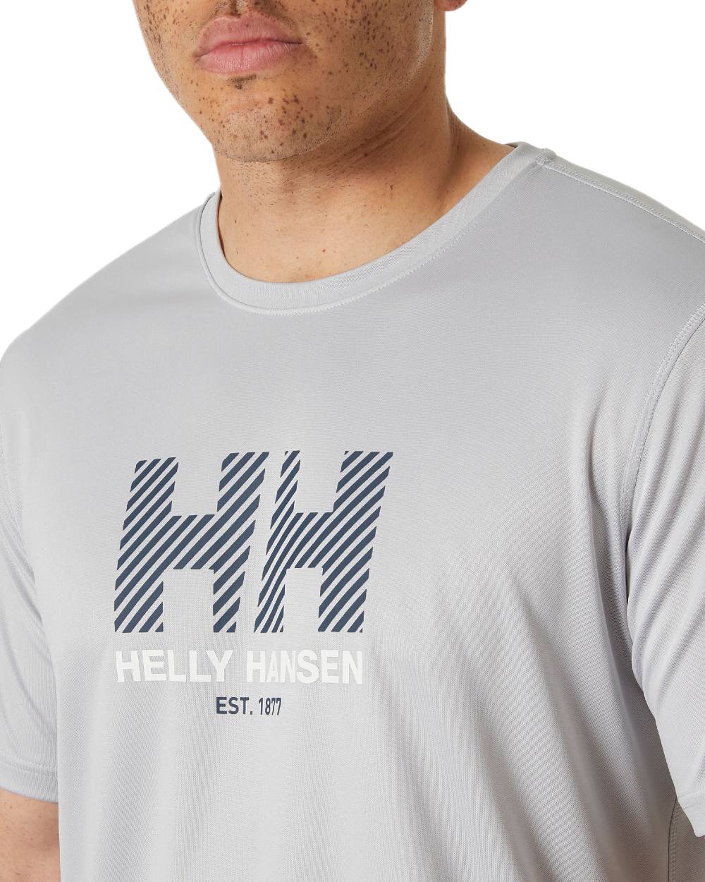 Grey Fog coloured Helly Hansen Mens Tech Graphic T-Shirt 2.0 on white background 