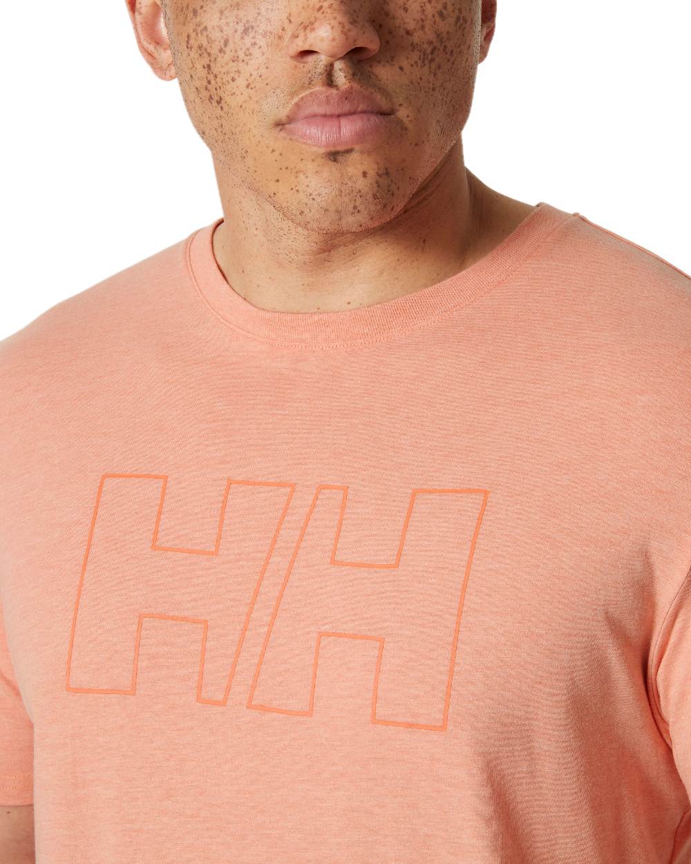 Bonfire coloured Helly Hansen Mens Tech Logo T-Shirt on white background 