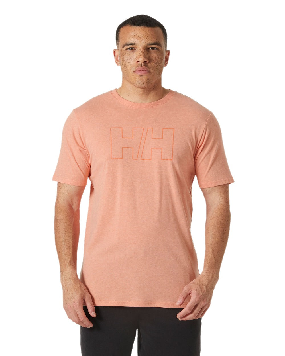 Bonfire coloured Helly Hansen Mens Tech Logo T-Shirt on white background 