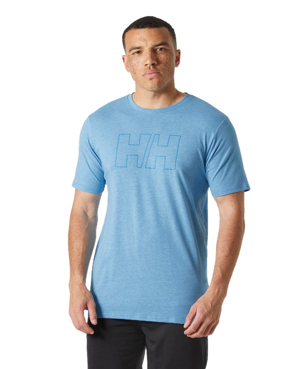 Cyan coloured Helly Hansen Mens Tech Logo T-Shirt on white background 