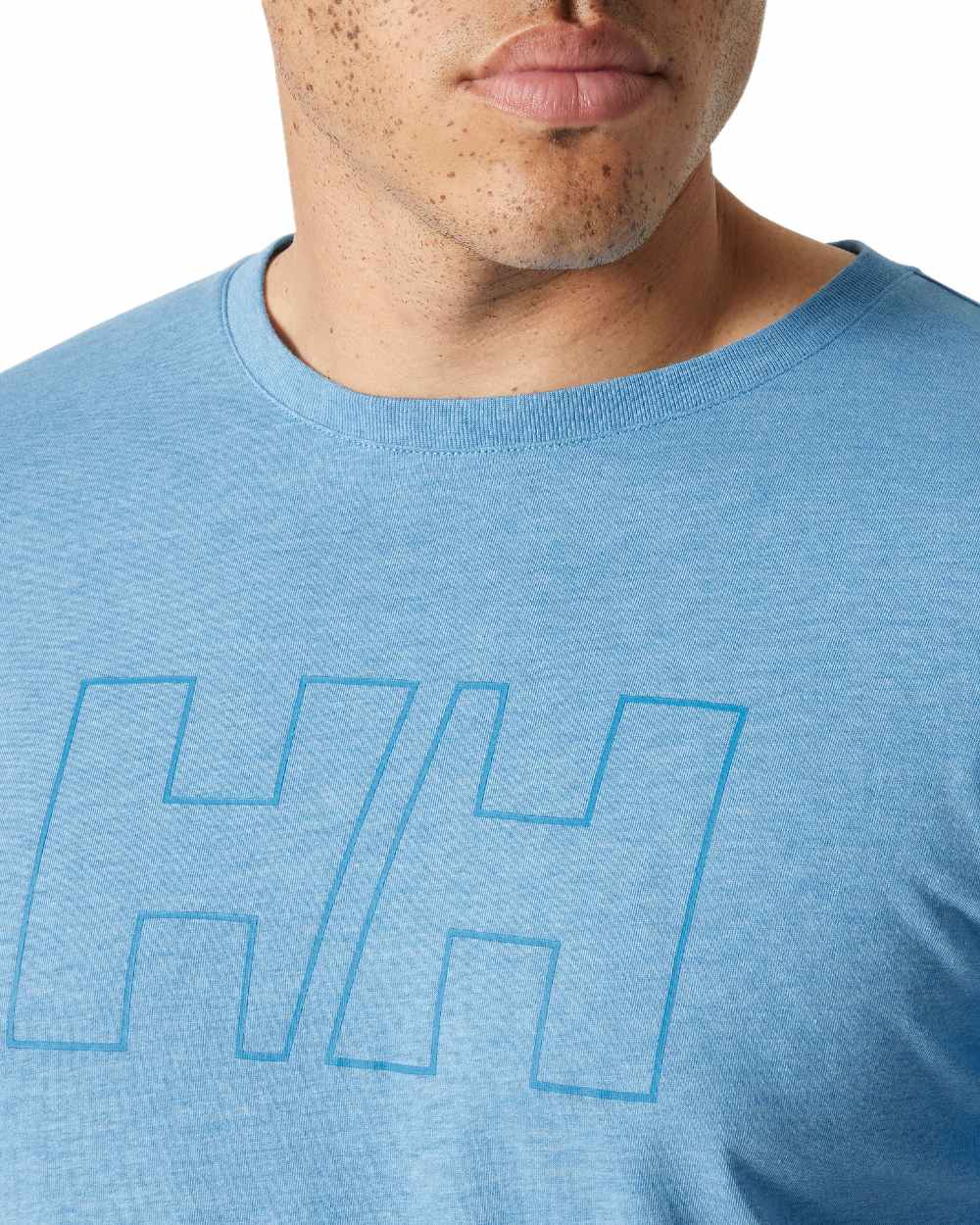 Cyan coloured Helly Hansen Mens Tech Logo T-Shirt on white background 