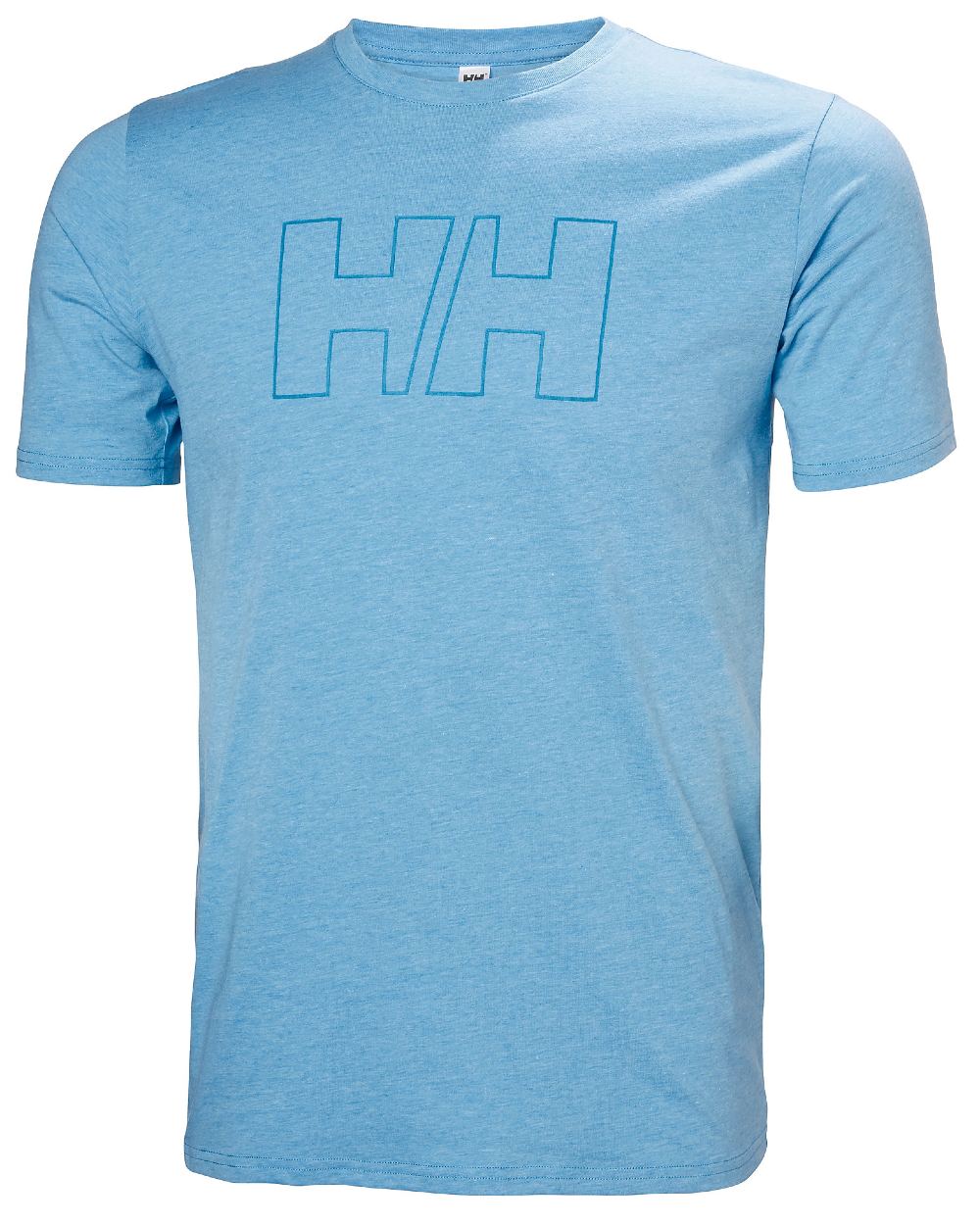 Cyan coloured Helly Hansen Mens Tech Logo T-Shirt on white background 