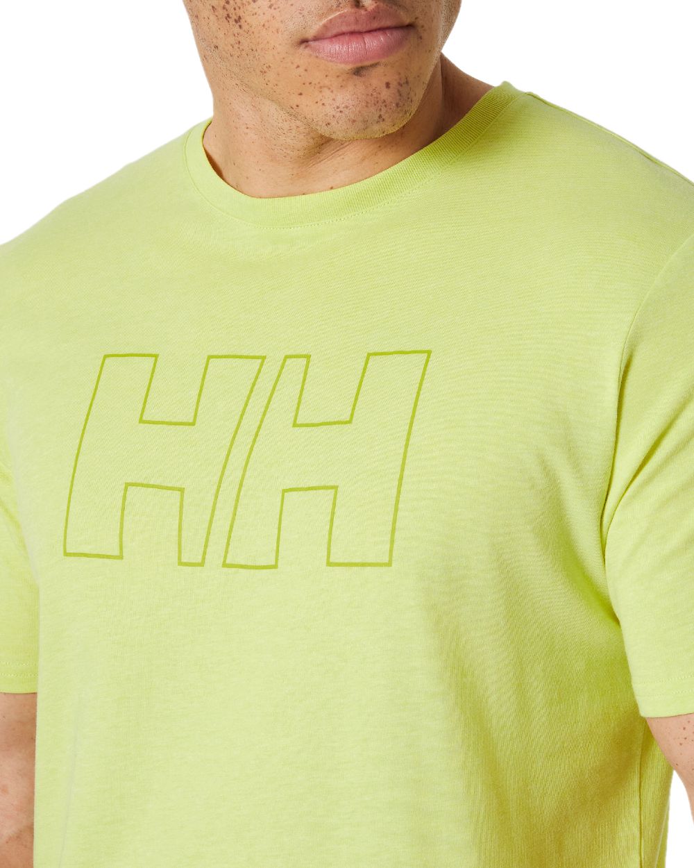 Cyber Lime coloured Helly Hansen Mens Tech Logo T-Shirt on white background 