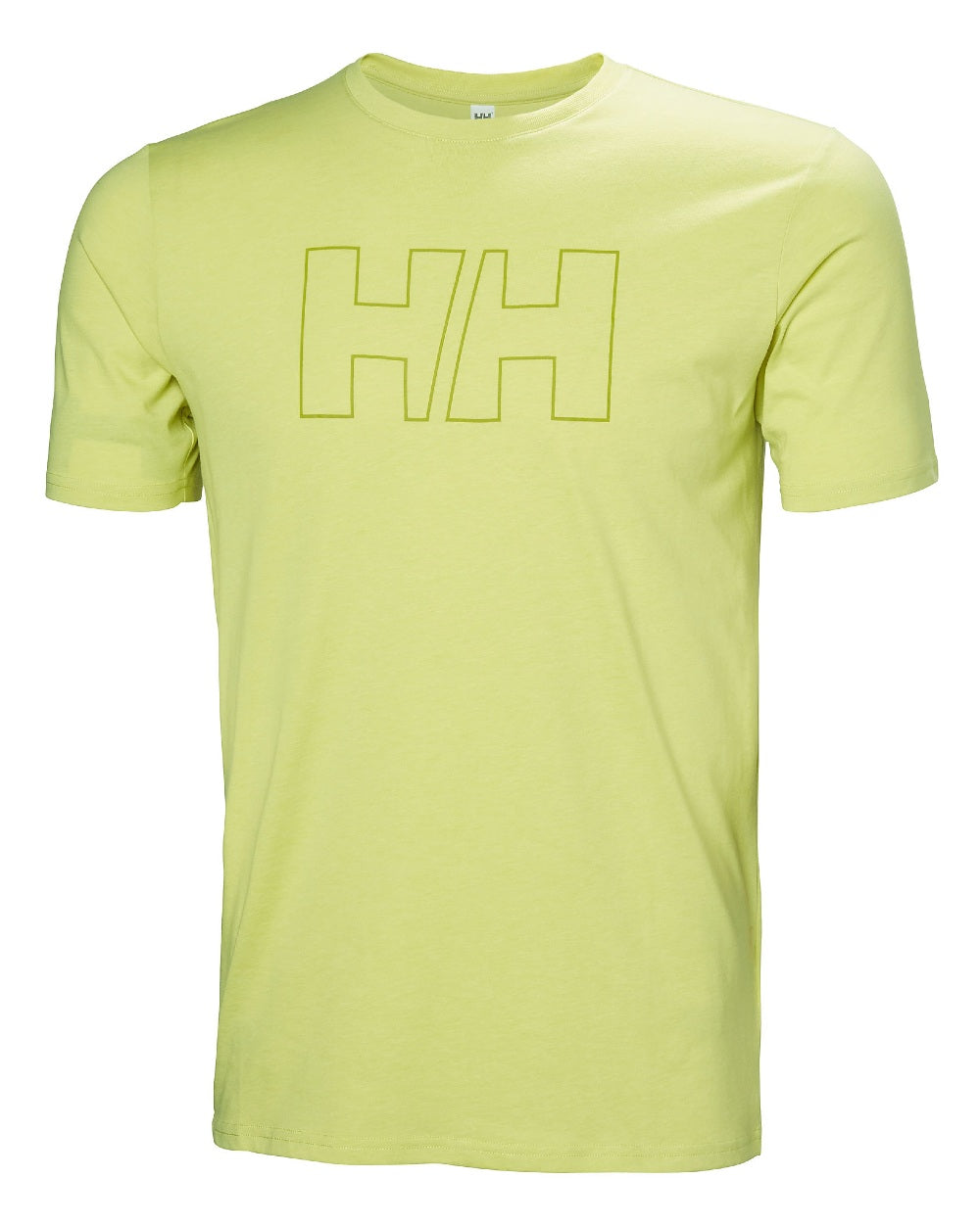 Cyber Lime coloured Helly Hansen Mens Tech Logo T-Shirt on white background 