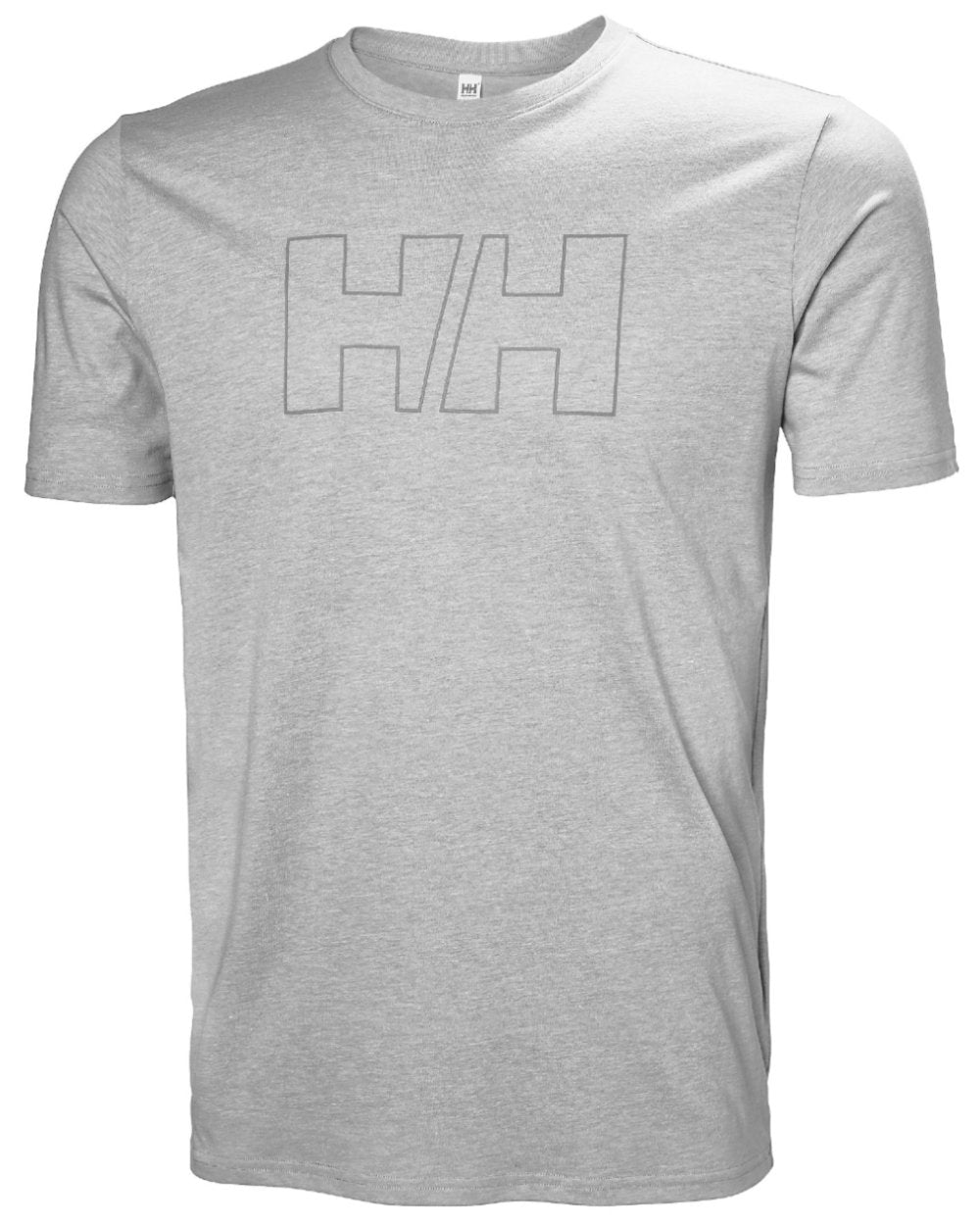 Grey Melange coloured Helly Hansen Mens Tech Logo T-Shirt on white background 