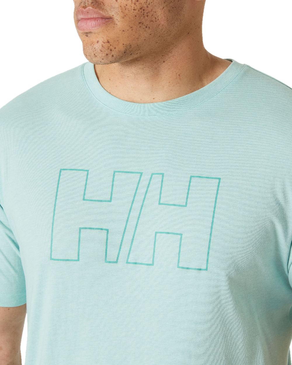 Lagoon coloured Helly Hansen Mens Tech Logo T-Shirt on white background 