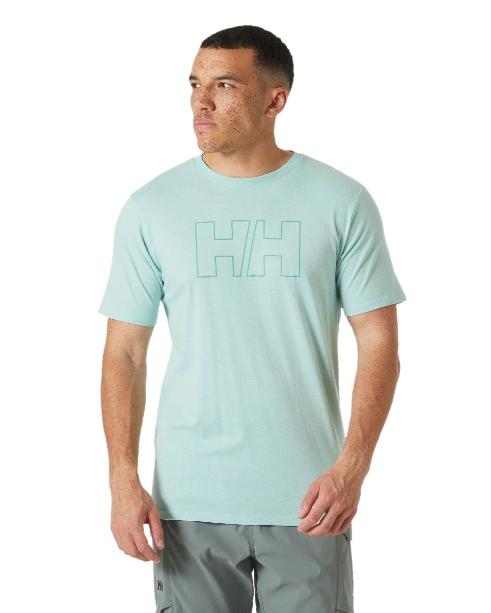 Lagoon coloured Helly Hansen Mens Tech Logo T-Shirt on white background 