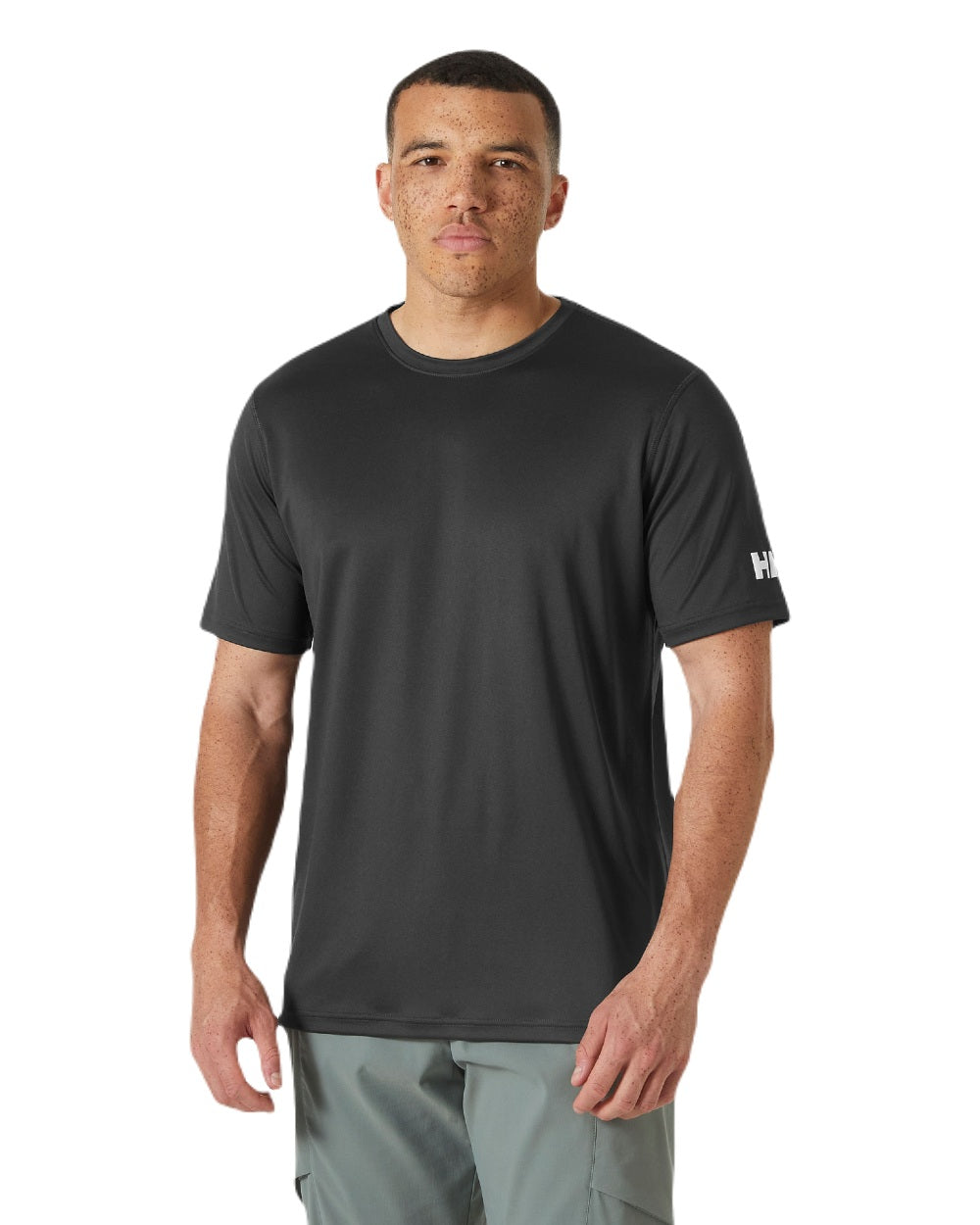 Ebony coloured Helly Hansen Mens Tech T-Shirt 2.0 on white background 