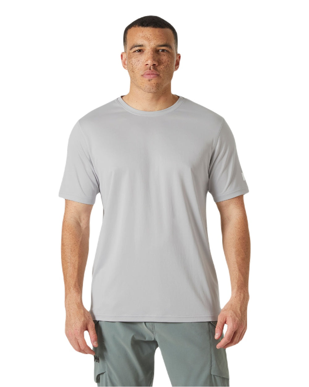 Grey Fog coloured Helly Hansen Mens Tech T-Shirt 2.0 on white background 