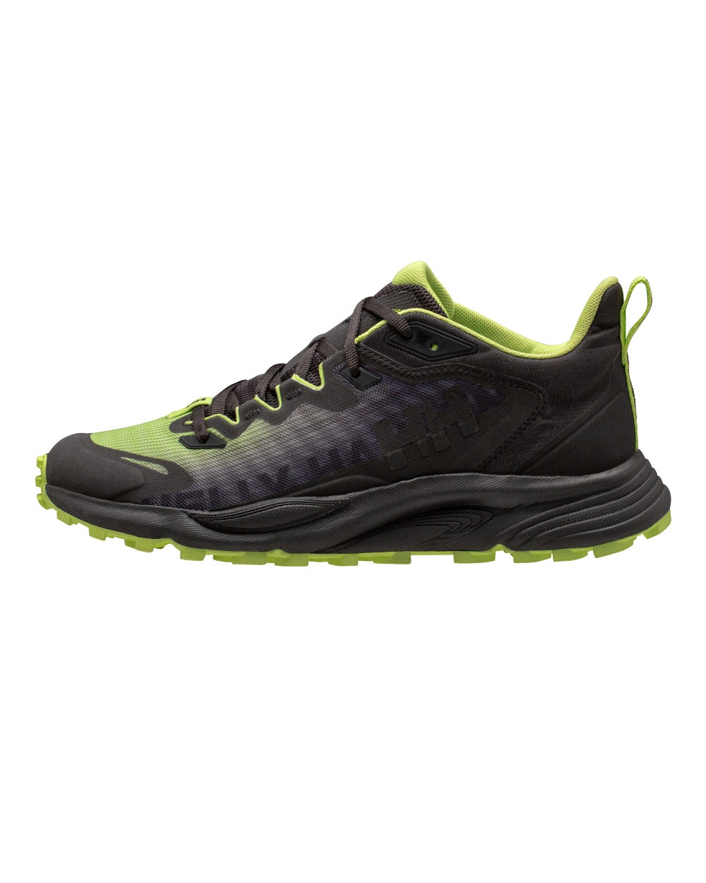 Black Sharp Green coloured Helly Hansen Mens Trail Wizard Running Shoes  on white background 