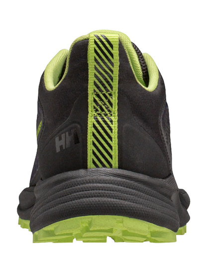 Black Sharp Green coloured Helly Hansen Mens Trail Wizard Running Shoes on white background 
