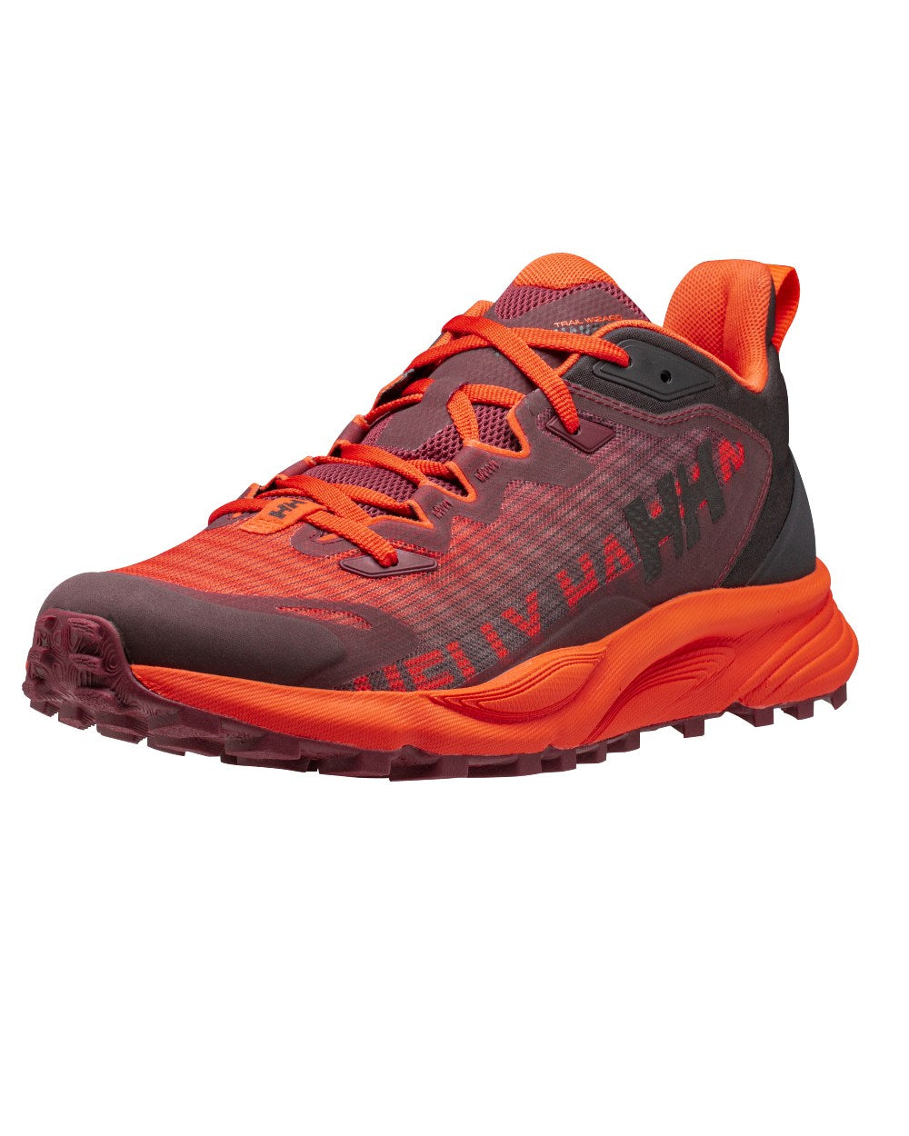 Hickory Bright Orange coloured Helly Hansen Mens Trail Wizard Running Shoes on white background 