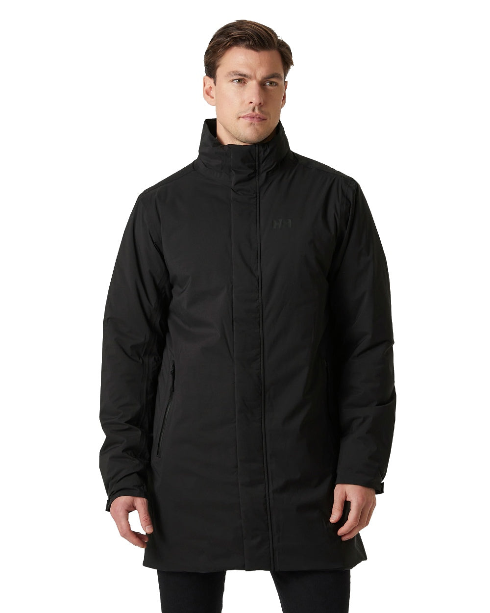 Black Coloured Helly Hansen Mens Urbo Pro Insulated Raincoat on white background 