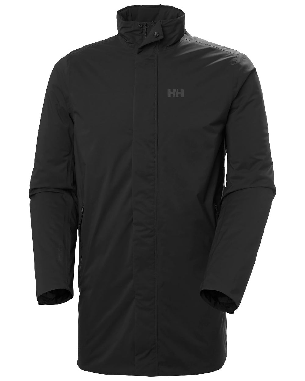 Black Coloured Helly Hansen Mens Urbo Pro Insulated Raincoat on white background 