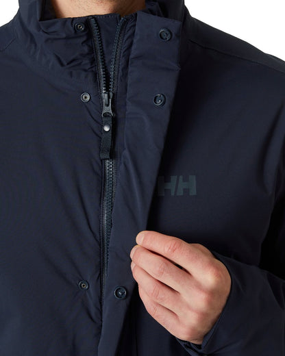 Navy Coloured Helly Hansen Mens Urbo Pro Insulated Raincoat on white background 