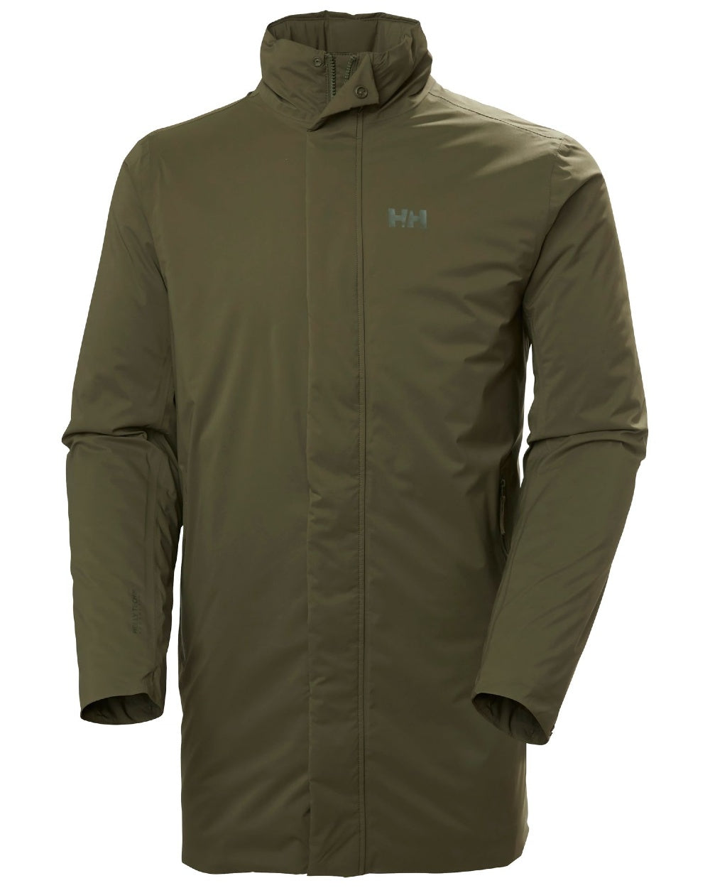 Utility Green Coloured Helly Hansen Mens Urbo Pro Insulated Raincoat on white background 