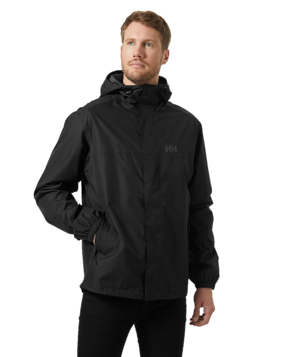 Black coloured Helly Hansen Mens Vancouver Rain Jacket on white background 