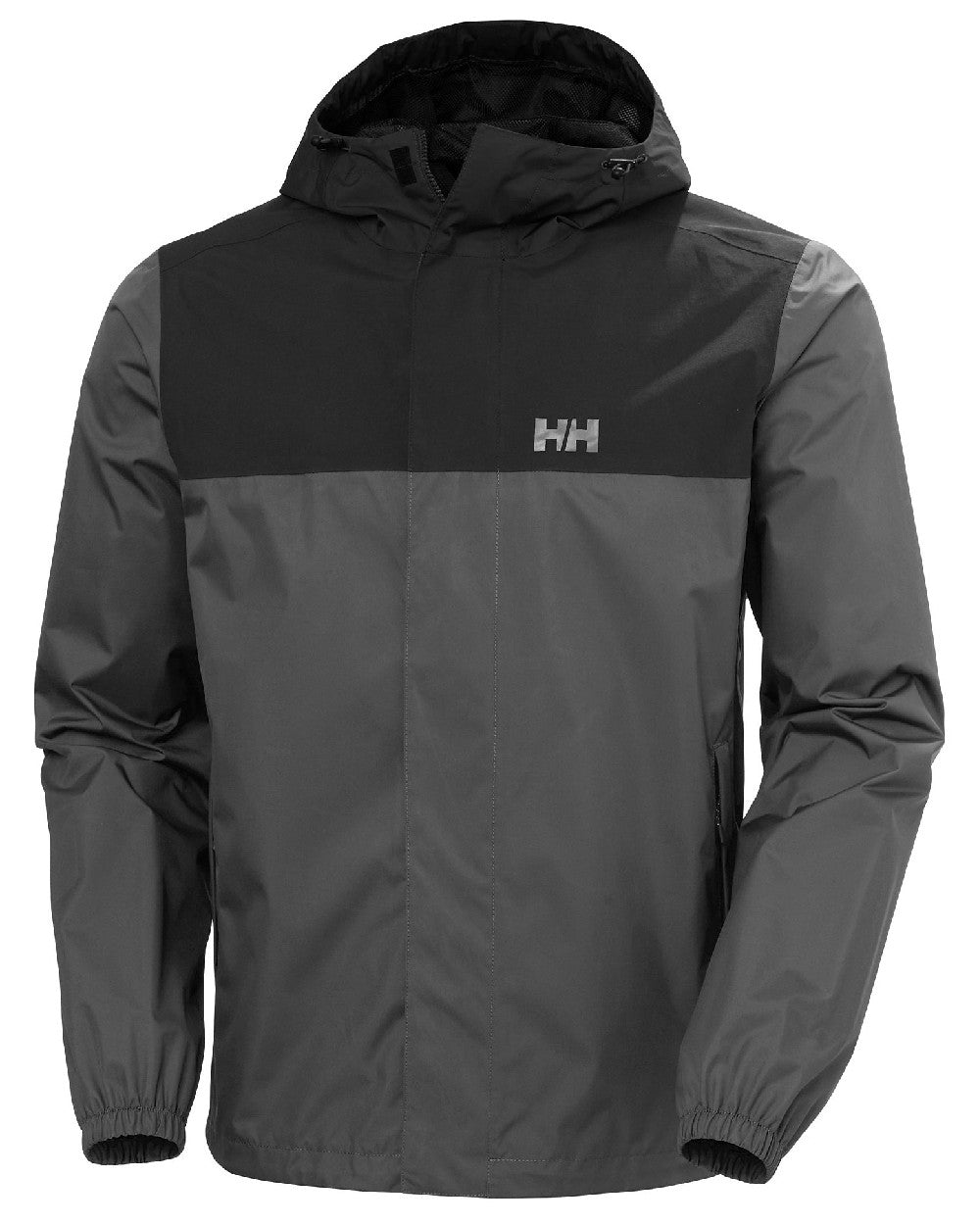 Ebony coloured Helly Hansen Mens Vancouver Rain Jacket on white background 