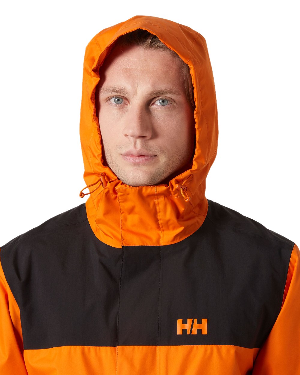 Orange Peel coloured Helly Hansen Mens Vancouver Rain Jacket on white background 