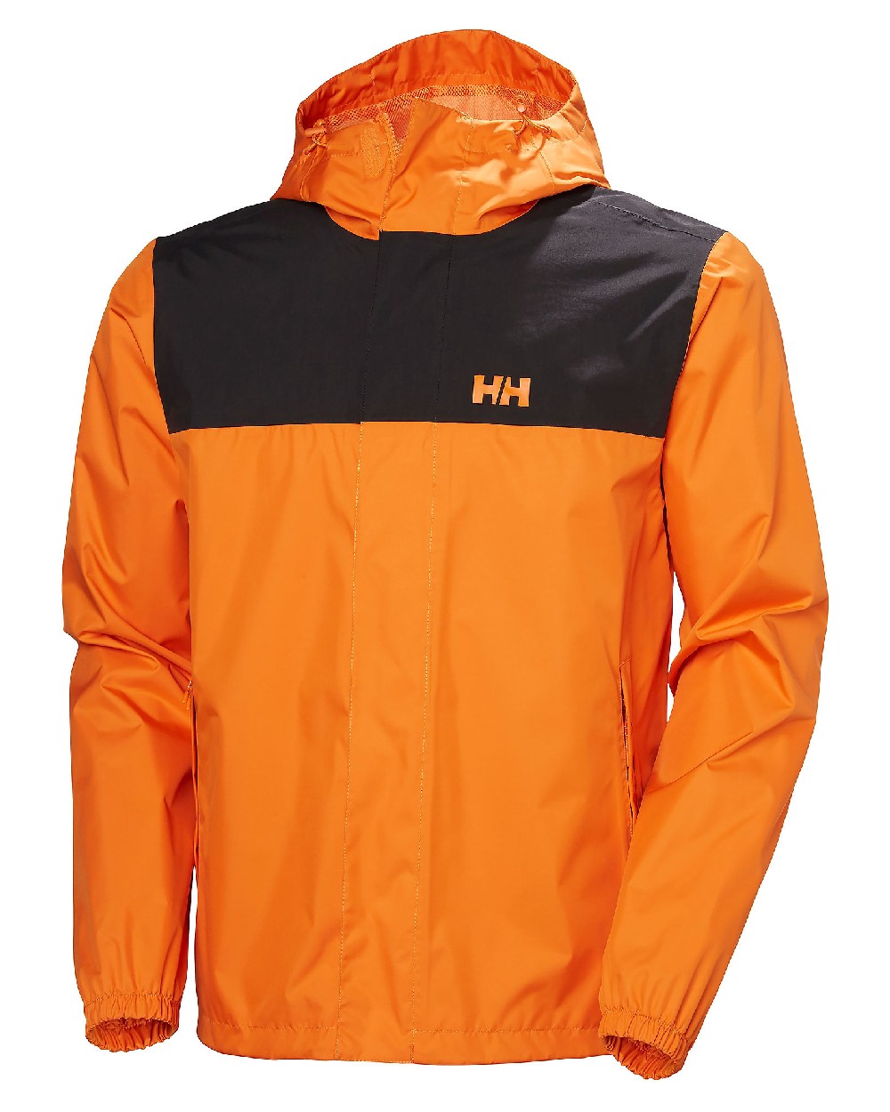 Orange Peel coloured Helly Hansen Mens Vancouver Rain Jacket on white background 