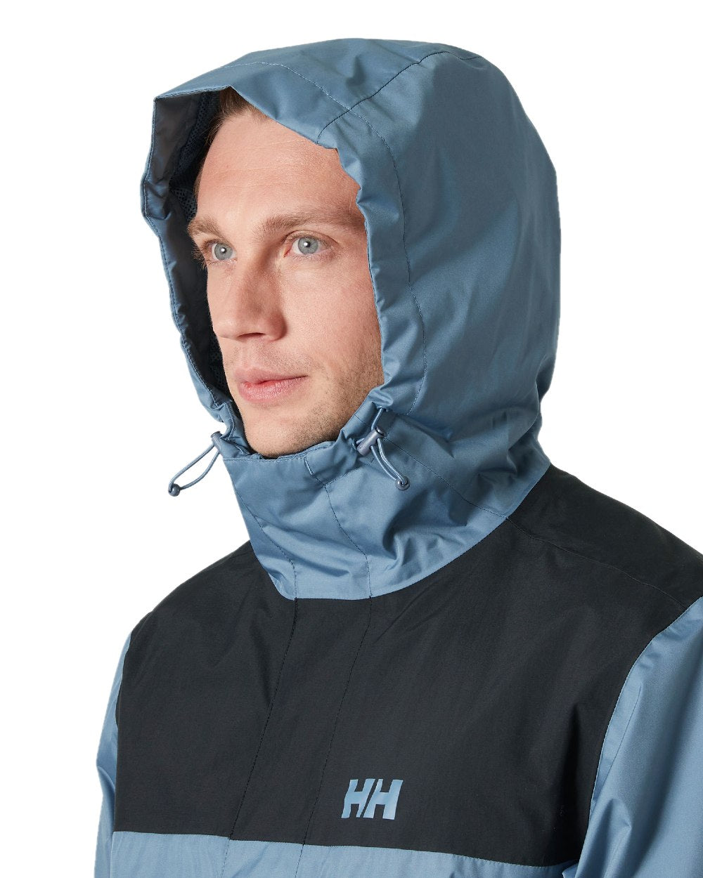 Washed Navy coloured Helly Hansen Mens Vancouver Rain Jacket on white background 