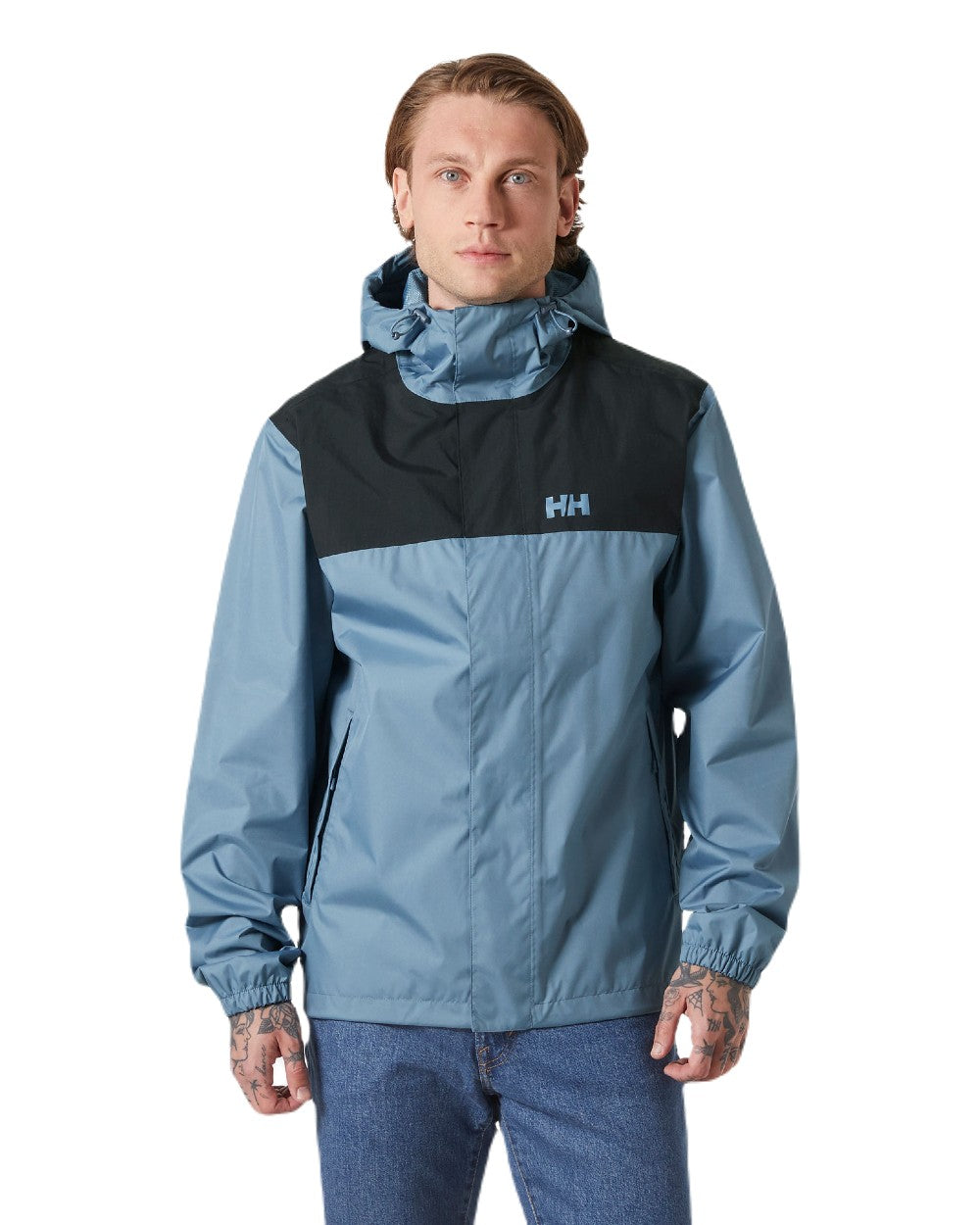 Washed Navy coloured Helly Hansen Mens Vancouver Rain Jacket on white background 