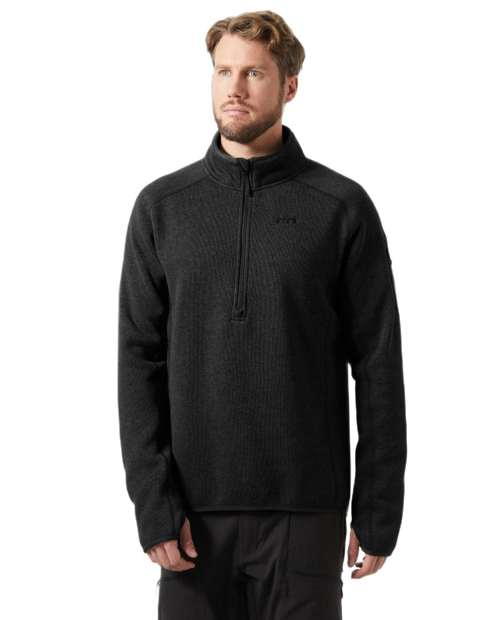 Black Coloured Helly Hansen Mens Varde Half Zip 2.0 on white background 