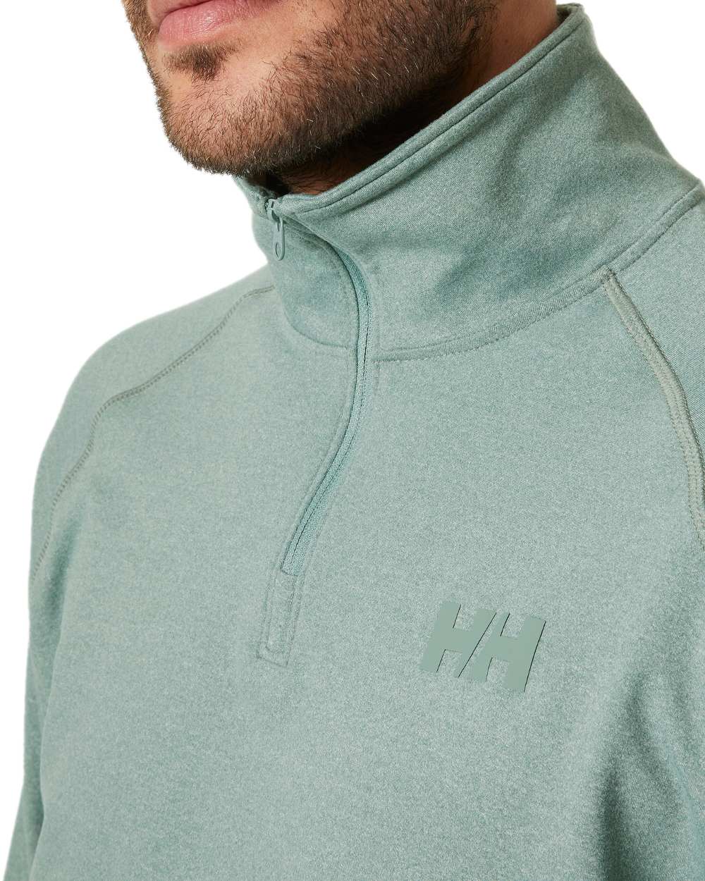 Cactus Coloured Helly Hansen Mens Verglas Half-Zip Midlayer on white background 